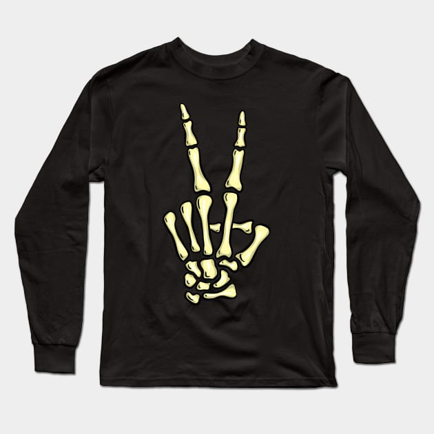 Creepy Halloween Skeleton Hand Gesture Swearing Long Sleeve T-Shirt by Squeeb Creative